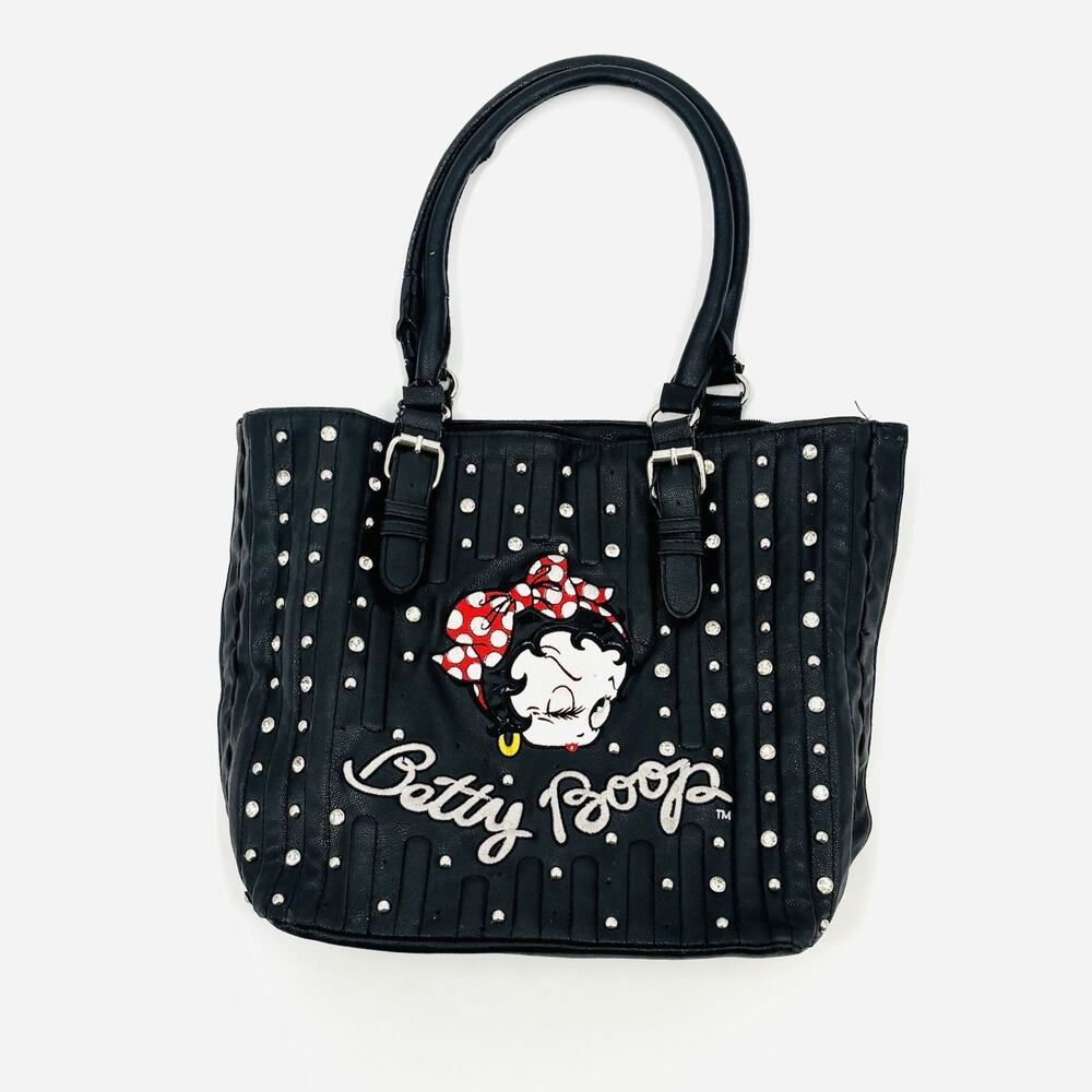 Vintage Black Leather Betty Boop Purse EXTRA LARGE With Studs - Minor Damage